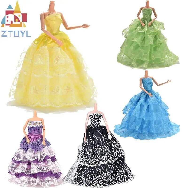 Hot wielowarstwowe eleganckie ręcznie suknia ślubna księżniczka dla lalki kwiatowy sukienka dla lalek ubrania odzież lalki akcesoria