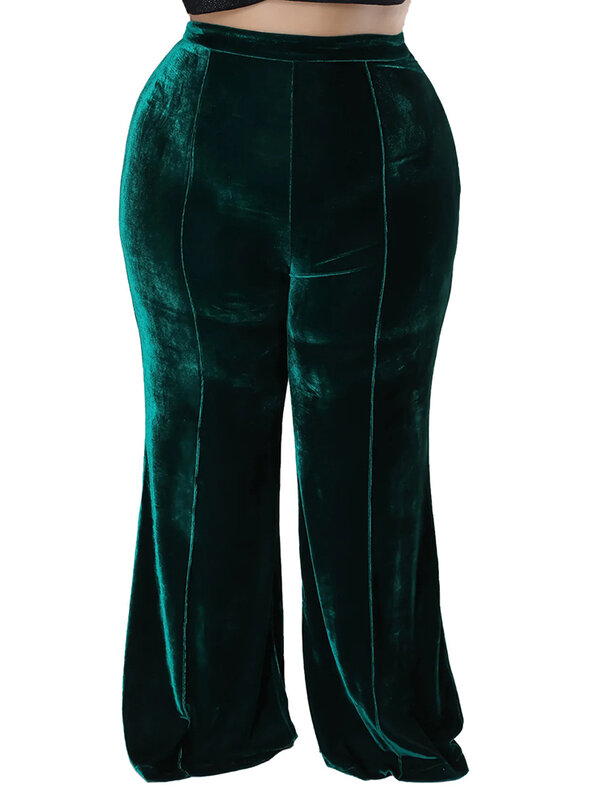 Pantalon en velours pour femme, taille haute, élastique, Long, évasé, couleur unie, mode automne hiver
