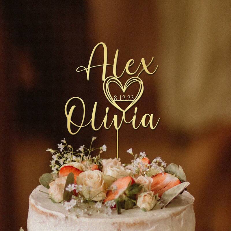 Topper per torta nuziale personalizzato con data personalizzato Script Cake Toppers per la decorazione rustica della torta della festa rustica di nozze