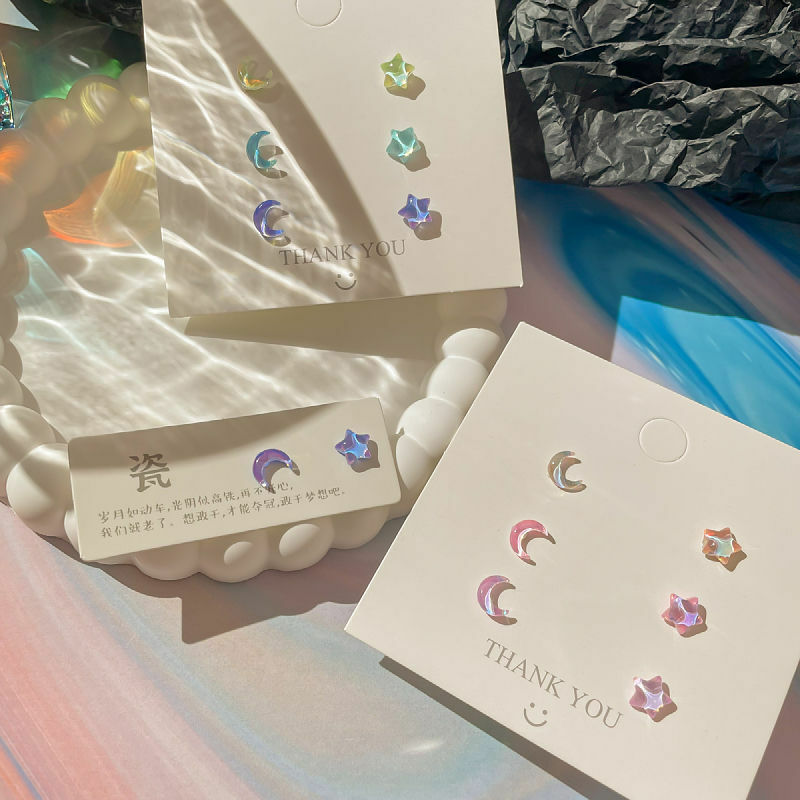 KADRUFI Set anting-anting kancing bintang bulan warna-warni fantastis peri wanita Y2K merah muda ungu transparan anting-anting lucu hadiah perhiasan brincos