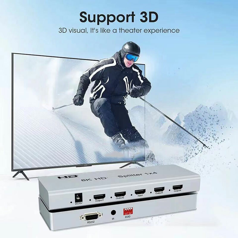 8K 60Hz 1x4 HDMI-Compatible Splitter 1 IN 2 4 Out วิดีโอออดิโอ3D HDR สำหรับ PS5 PS4กล้องพีซีไปยังจอภาพทีวี