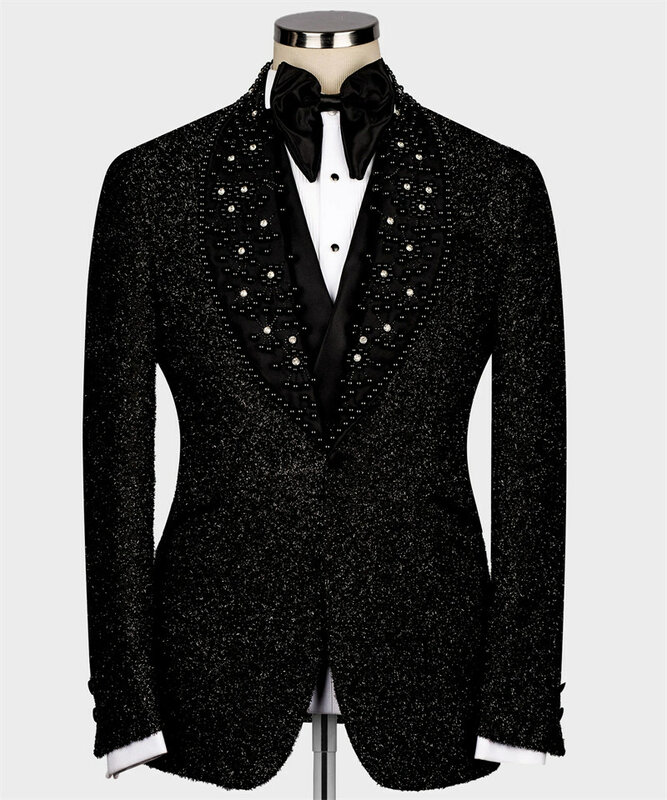 Customized Groom Tuxedo 2 vents pearls crystal Men's Blazer Only One Jacket
