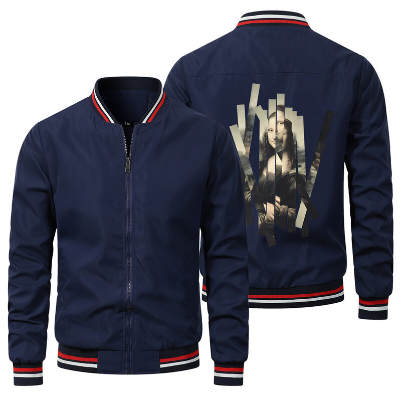 Jaqueta de beisebol de gola redonda masculina, jaqueta bomber extragrande, casaco estampado personalizado, roupa casual de rua, novo, S-4XL, 2024