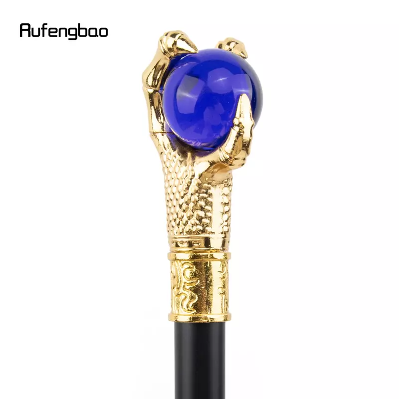Dragon Claw Grasp Blue Glass Ball Golden Walking Cane Fashion Decorative Walking Stick Cosplay Cane Knob Crosier 93cm