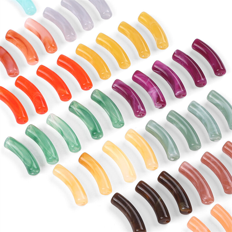20Pc 32X8Mm Twee-Kleur Goud Poeder Acryl Tube Beads Charm Voor Ketting Armband Oorbel Diy sieraden Maken Bevindingen Accessoires