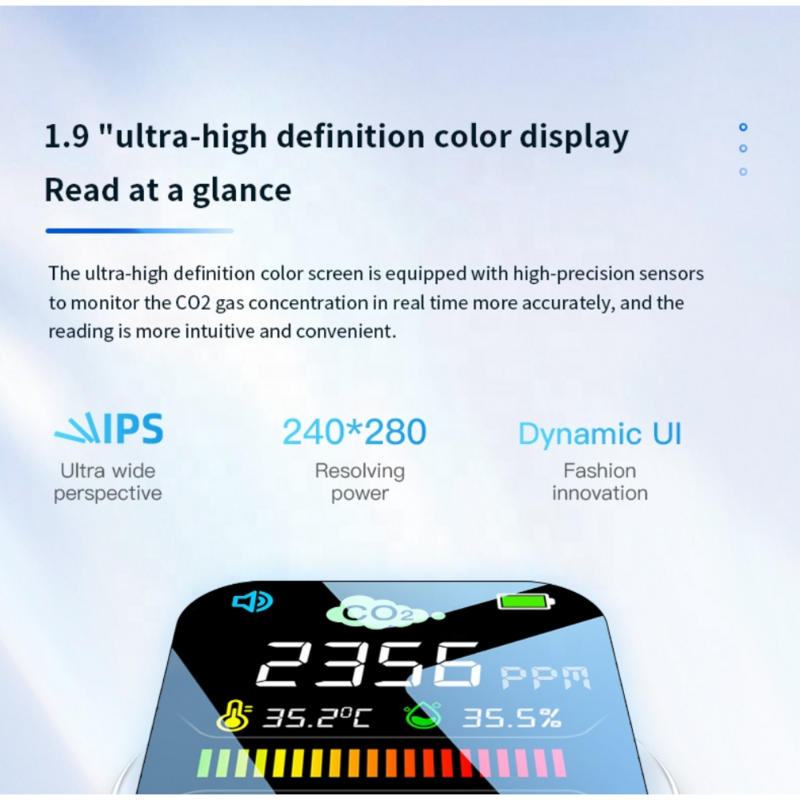 3D Porous Duct Design Handheld Lanyard Portable Medidor De Co2 Alarm Carbon Dioxide Detector Air Quality Sensor Monitor Meter