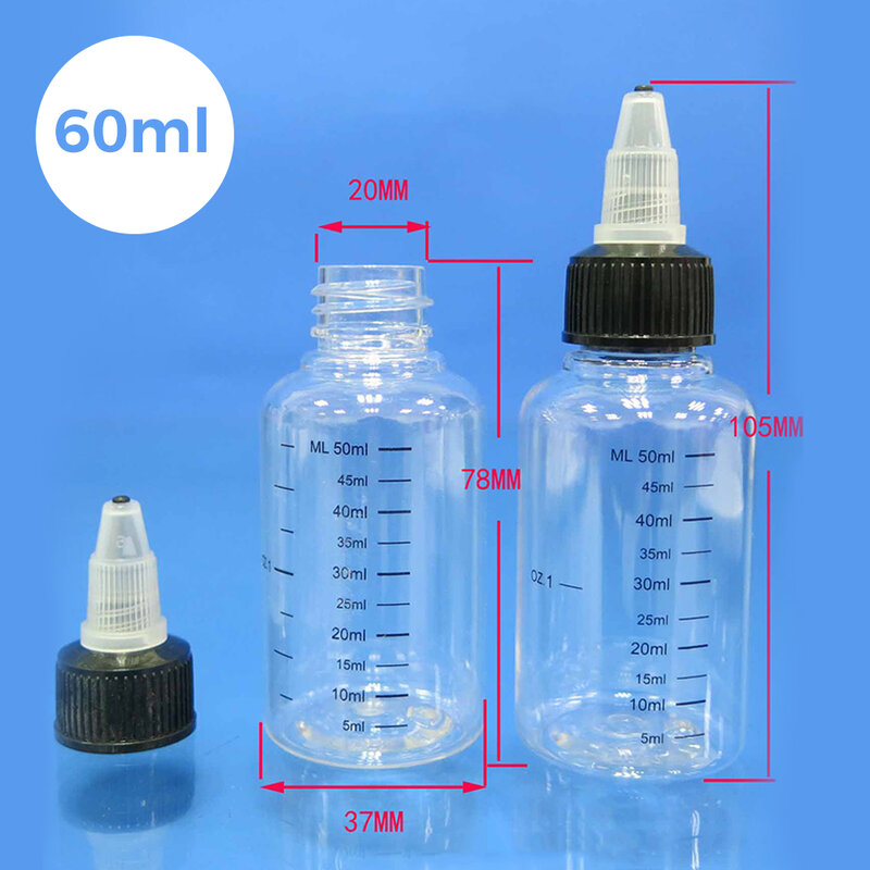 Botol isi ulang plastik, 30ml/60ml/100ml/120ml/250ml penetes cairan minyak hewan peliharaan tutup atas putar wadah tinta pigmen tato