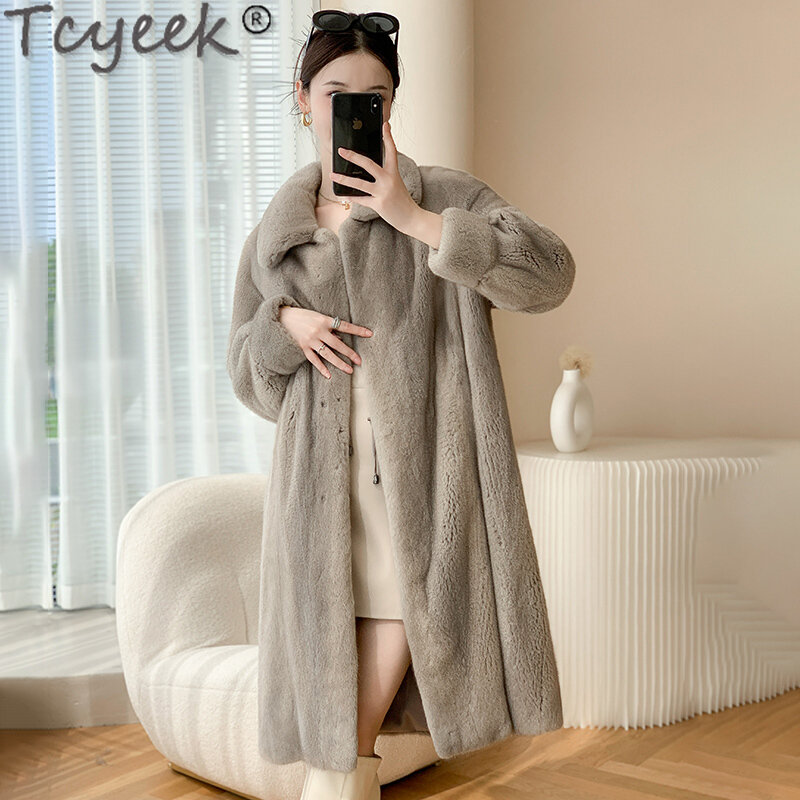 Tcyeek Luxury Natural Mink Fur Coat Women Mid-length Real Fur Jacket Warm Whole Female Mink Winter Jackets New in Outerwears