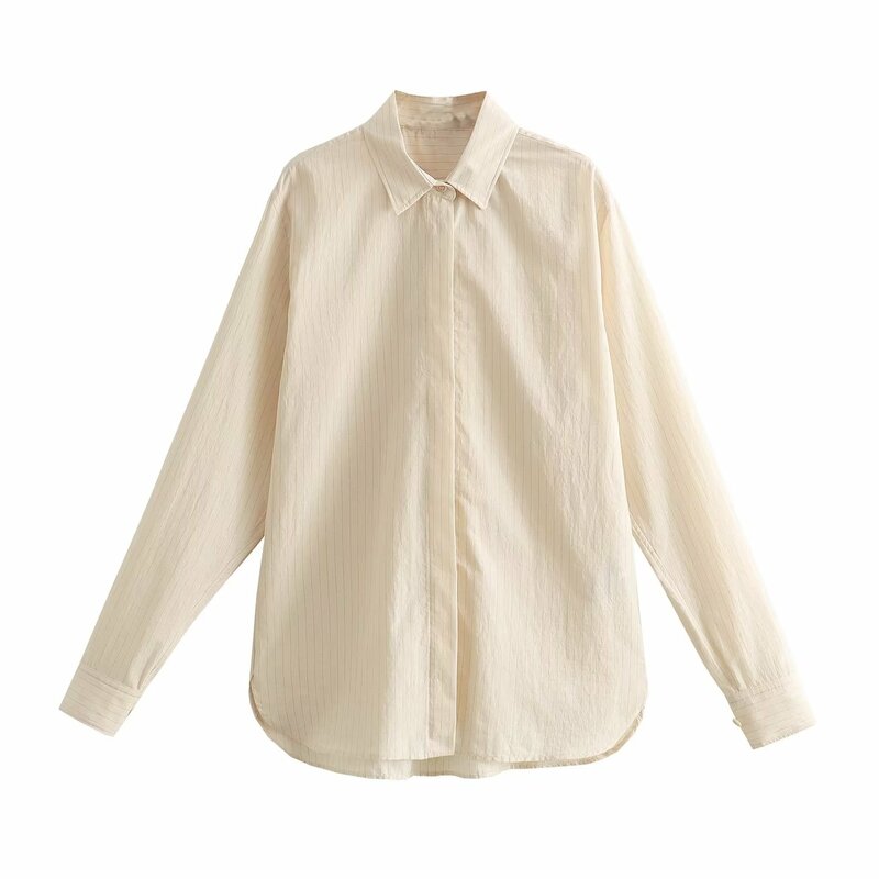 Blusa asimétrica holgada a rayas para mujer, camisa de manga larga con botones, Estilo Vintage, a la moda, novedad de 2023
