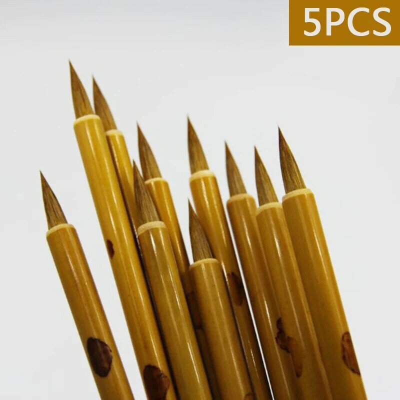 5PCS donnola penna per calligrafia per capelli manico in bambù fatto a mano pennello per pittura cinese pennello per scrittura con Script regolare Xiaokai