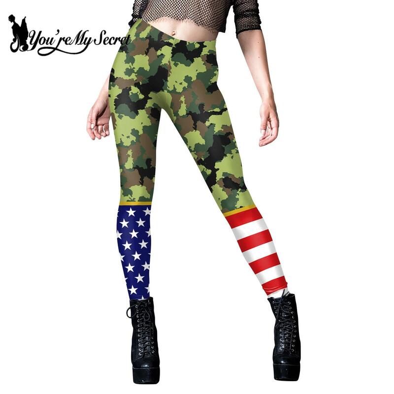 [You're My Secret] 2024 Women Leggings 4Th of July Camouflage 3D Printing Pants Holiday Party Gifts Elastic Trousers Bottom