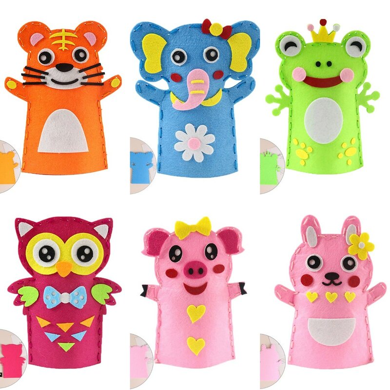 Material não tecido da pasta do tema animal dos desenhos animados para crianças, brinquedos do ofício de DIY, fantoche bonito da mão, tigre, elefante