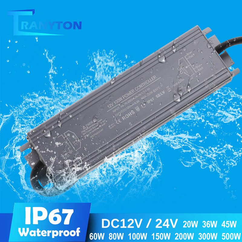 Sterownik LED DC12V 24V IP67 wodoodporne oświetlenie transformatory na światło zewnętrzne 12V zasilacz 20W 45W 60W 100W 200W 300W 500W
