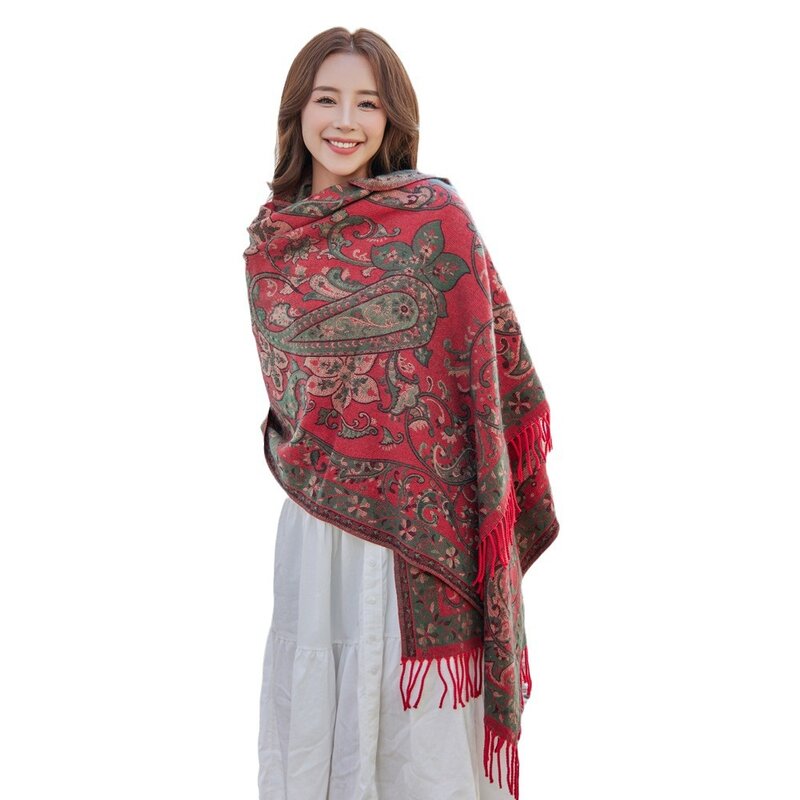 女性のための厚いカシミヤスカーフ、柔らかい暖かいタッセル、パシュミナショールとラップ、女性のための毛布、旅行のスツール、冬