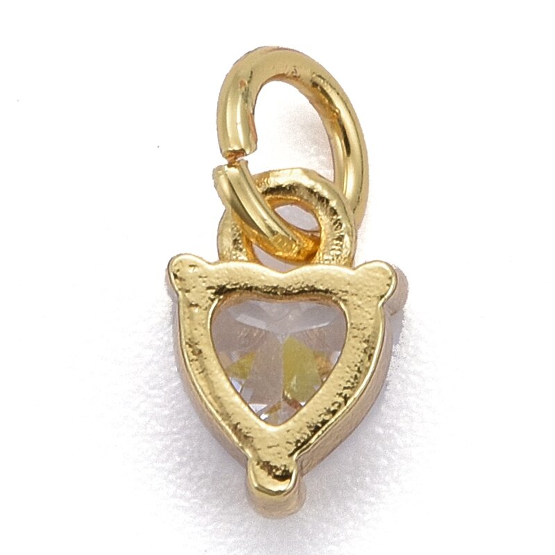 Dijes de corazón de latón 20 piezas, colgante de circonita cúbica, chapado en oro de 18K Real para pulsera y collar DIY, suministros de fabricación de joyas, 8x5x3,5mm