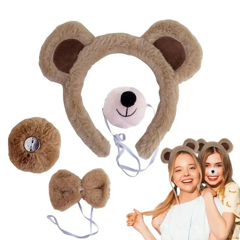 Orelhas de urso Role Play Headband para crianças, meninas Roleplay único, traje de uso extensivo com nariz, brinquedos DIY