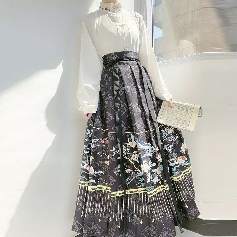 Женская юбка Hanfu с рисунком лошади, традиционная китайская винтажная юбка раньфу, разноцветные комплекты 2023, рабочая уличная плиссированная одежда