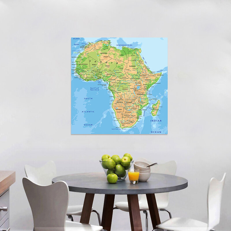 아프리카 지도 프랑스 벽 장식 프린트 부직포 캔버스 그림, 거실 홈 장식, 학교 용품, 90x90cm