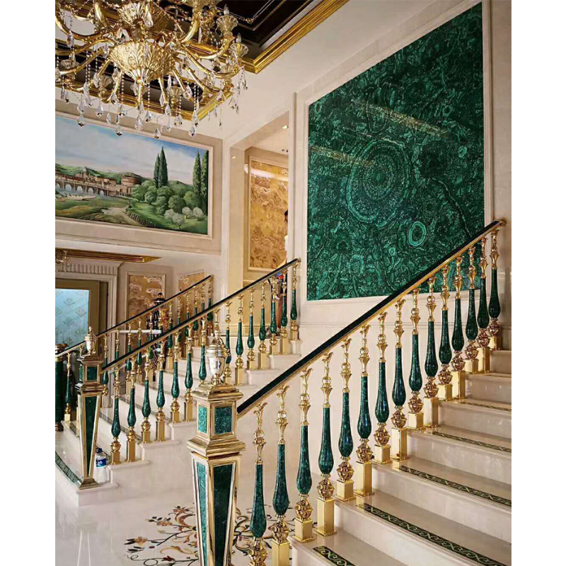 Ringhiera per scale in pietra di Malachite grezza naturale di lusso per scale corrimano per balaustre in agata verde