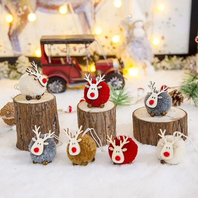 Cute Felt Wooden Elk Christmas Tree Hanging Pendants Reindeer New Year Xmas Party Decoration Home Xmas Deer Crafts Ornaments
