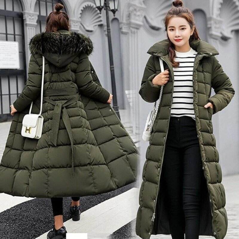2023 Autumn Winter Fashion Brown Black Warm Thick Down Coat Jacket Women Oversize Vintage Luxury Hooded Long Coats Parka Female