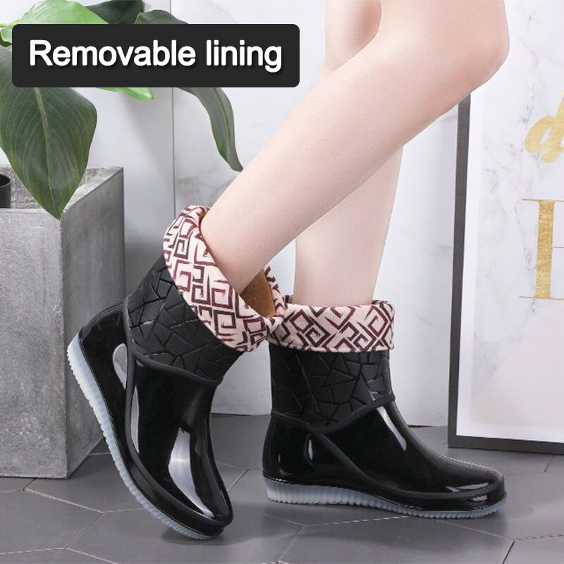 Kitchen Anti-slip Waterproof Flat Bottom Fashionable Rain Boots Women Mid-calf Fashionable Adult Thick Bottom Rain Boots