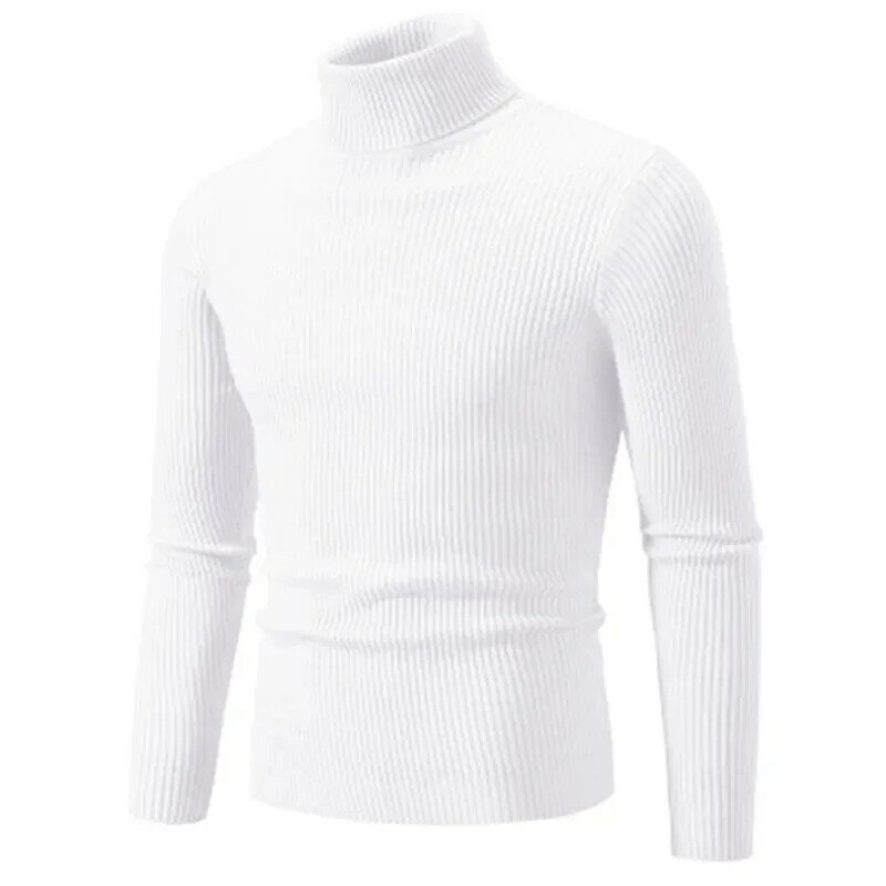 Suéter de malha quente de gola alta masculino, pulôveres slim fit, malha casual, monocromático, outono, inverno