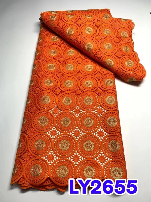 Tela de encaje de guipur bordado francés, tejido de encaje africano de alta calidad para costura de fiesta de boda nigeriana, LY2655, 2023