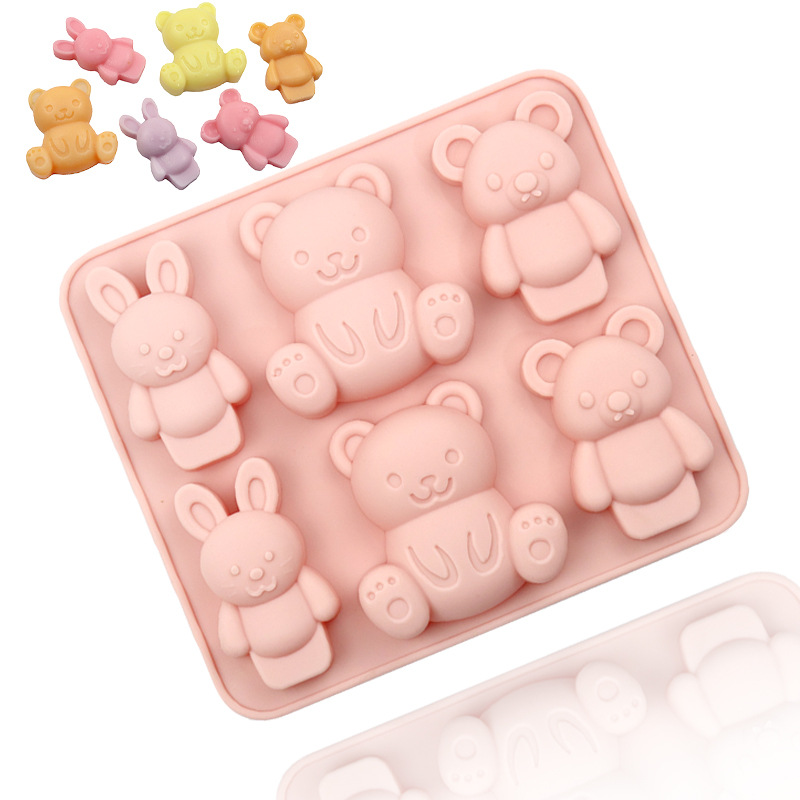 Multi Style Bear Rabbit Silicone Baking Mold Animal Cake Candy Jelly Chocolate Making Set Bunny Soap Candle Mould Ice Tray Gifts