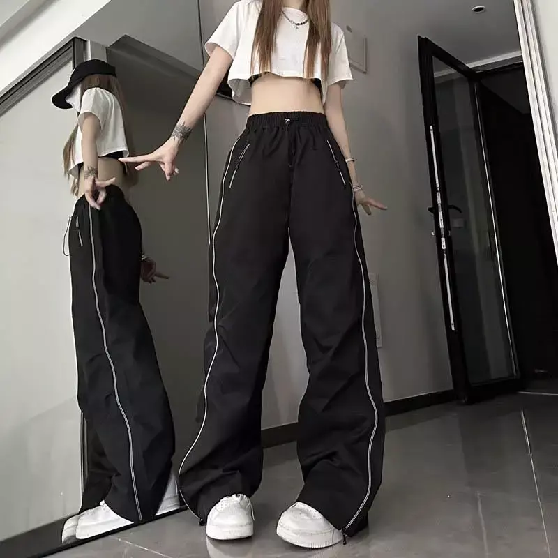 Y2K celana olahraga Techwear wanita, celana panjang lari kaki lebar wanita, celana kargo Harajuku Hip Hop gaya Korea 2024