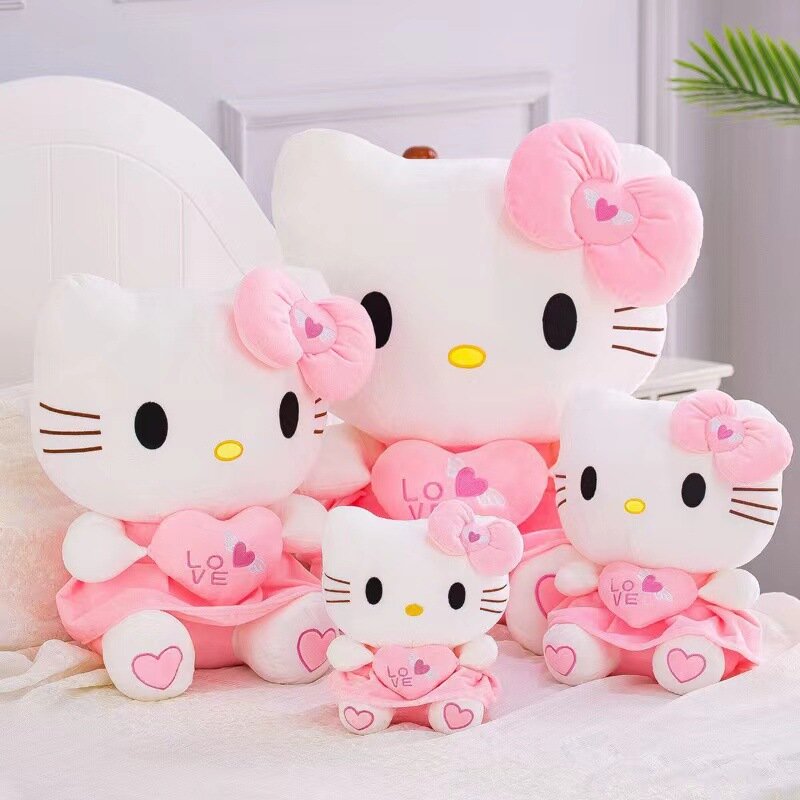24-55cm Sanrio Hello Kitty Cat Plush Toys Cartoon KT Cat Plushie Doll Soft Stuffed Anime Pillow Birthday Gifts For Kids Girls