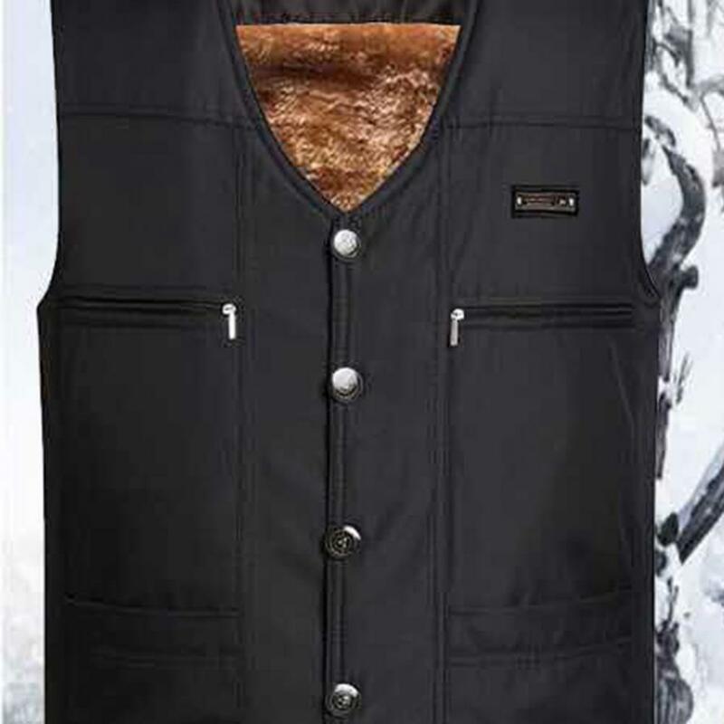 Father Winter Waistcoat Sleeveless Winter Waistcoat Mid-aged Father Fishing Waistcoat Thick Plush V Neck Vest with for Men's