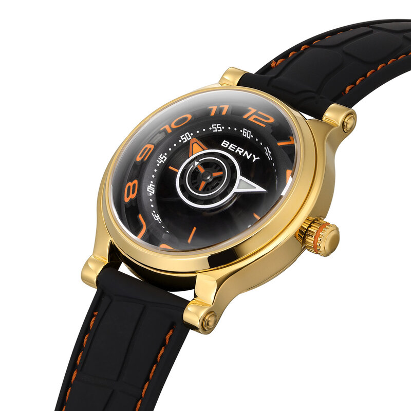 BERNY-Reloj de pulsera mecánico para hombre, cronógrafo multifunción con esfera de neumático, brújula superluminosa, zafiro Miyota 8215