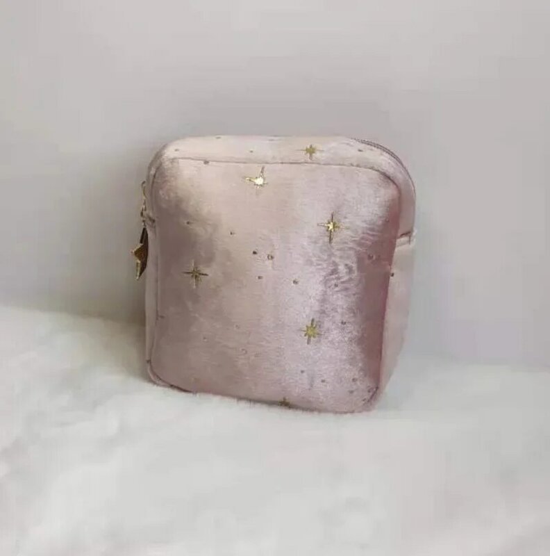 Borsa da donna Star tinta unita velluto piccola borsa portaoggetti portatile borsa cosmetica da viaggio in tessuto di velluto di grande capacità fuchappambicaur