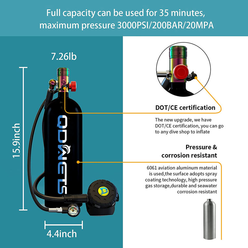 Neues Produkt qdwet 2,3 l Schnorcheln Tauchen Sauerstoff flasche Tauch flasche Tragbarer Taucht ank kann für 15-25 Minuten verwendet werden