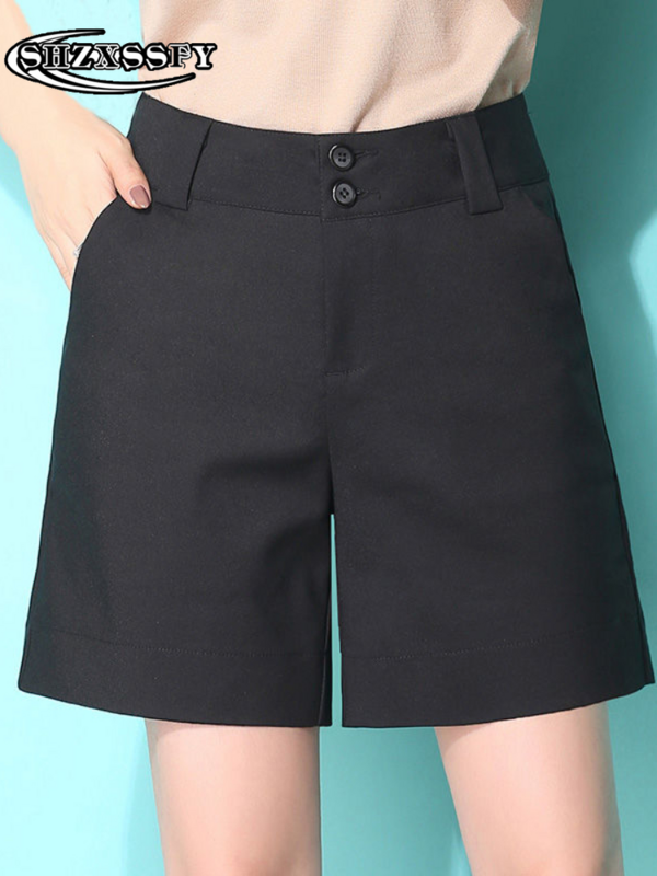 Pantalones cortos informales para mujer, Shorts de cintura alta con botones, color verde, algodón coreano, moda de gran tamaño, Verano