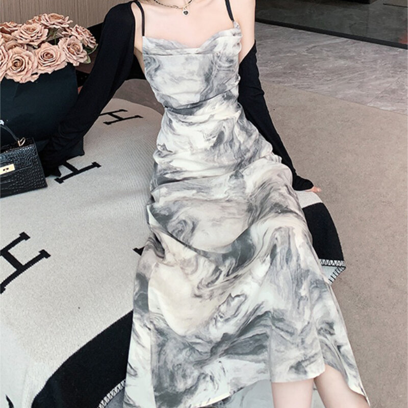 HOUZHOU Sexy Maxi Dress Vintage elegante stampa estetica stile cinese delicato Backless Bandage Fashion Summer Slim Long Dresses