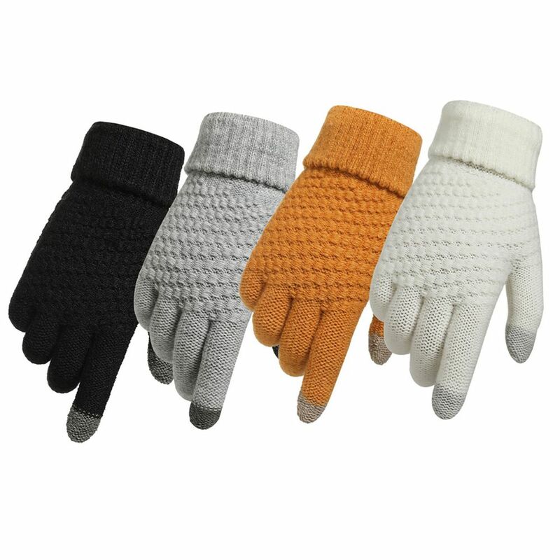 Rękawiczki zimowe do ekranów dotykowych kobiety mężczyźni ciepłe rękawiczki z dzianiny Stretch imitacja wełny elastyczne pełne rękawiczki z palcami zagęścić ciepłe rękawiczki