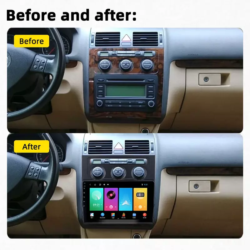 Radio con GPS para coche, reproductor Multimedia con Android, estéreo, 2 Din, para VW, Volkswagen, Touran, 2004-2008 AT