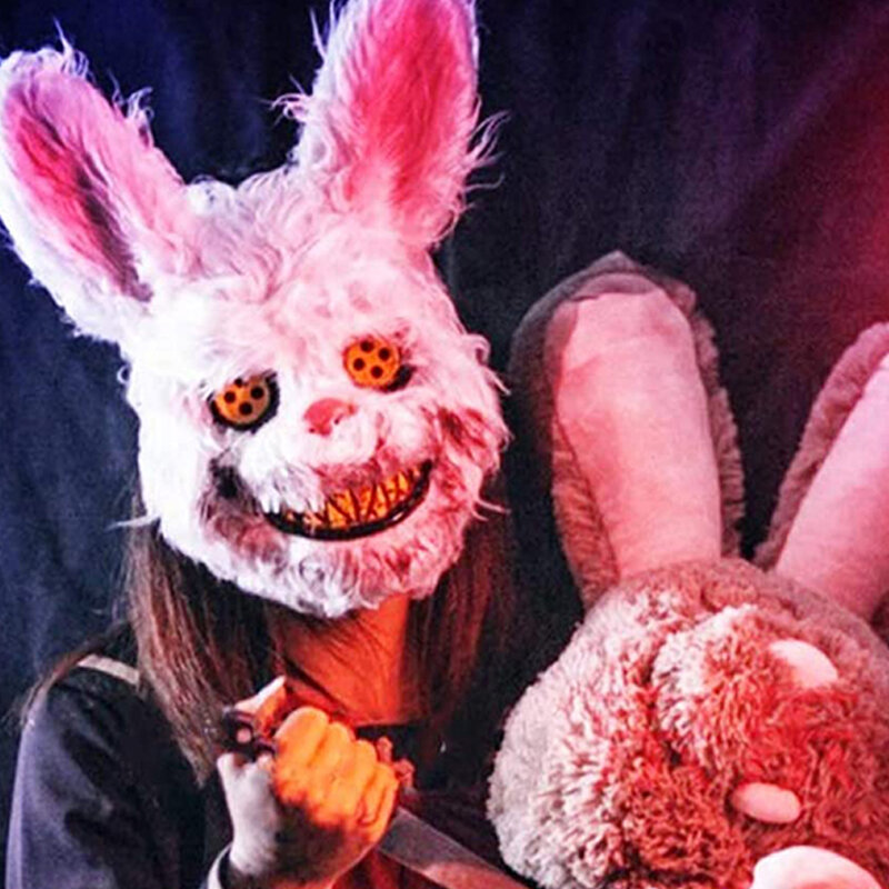 Страшный Кролик для косплея, кровавый женский костюм кролика на Хэллоуин, страшный светящийся головной убор, волк, панда, головной убор