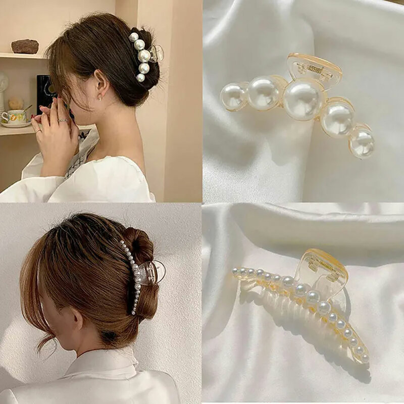 Jepit rambut cakar rambut mutiara kristal berlian imitasi berkilau untuk wanita aksesori rambut hiasan kepala jepit rambut kepiting rambut logam geometris