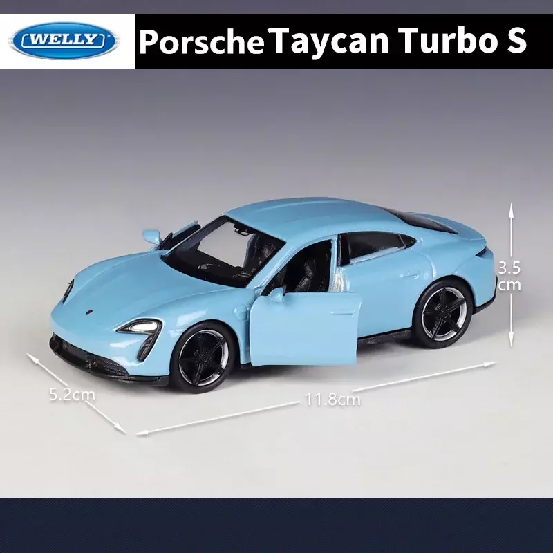 WELLY-Porsche Taycan Turbo S Modelo De Carro De Liga, Diecasts Veículos De Brinquedo De Metal, Pull Back Coleção, Brinquedos Para Crianças De Presente, 1:36