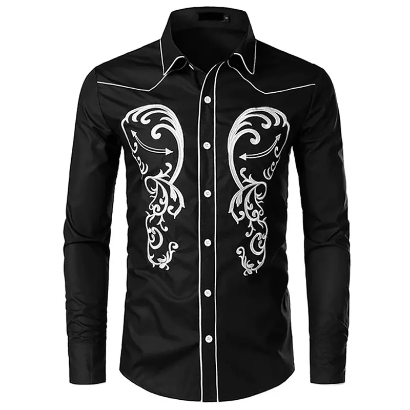 Estilo ocidental impresso camisa com padrão floral, manga comprida, botão impresso roupas, esportes e moda