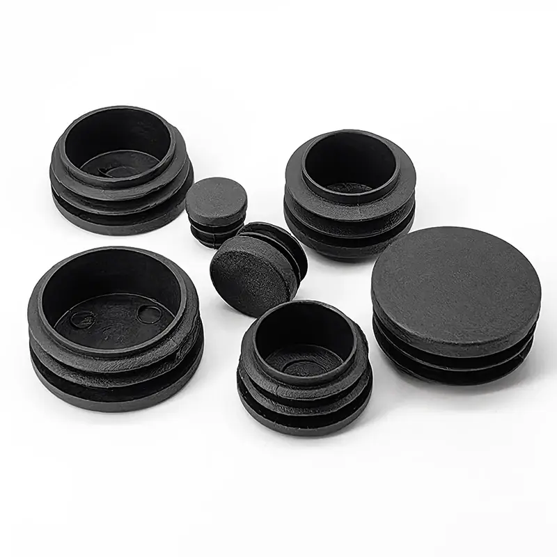 Tapón de tubo redondo de plástico PE negro, almohadillas antideslizantes para pies, tapones de sellado, cubierta de 12mm, 14mm, 16mm, 19mm, 20mm, 22mm, 25mm, 28mm, 30mm-60mm