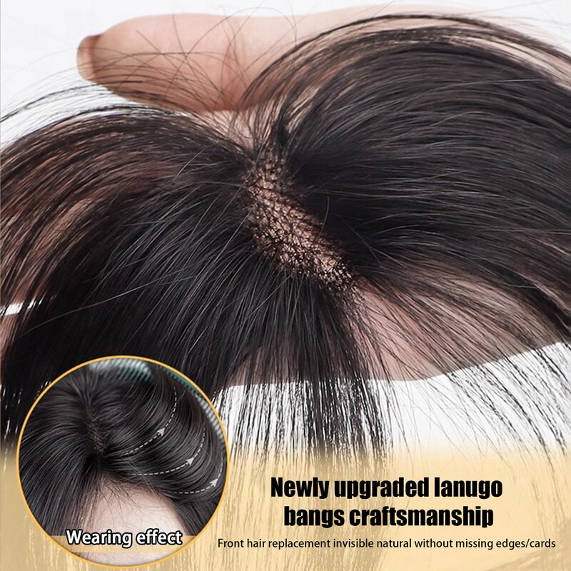 Wig ekstensi rambut palsu, poni palsu alami, klip poni di ekstensi rambut, wig potongan rambut sintetis untuk wanita, alat penata rambut