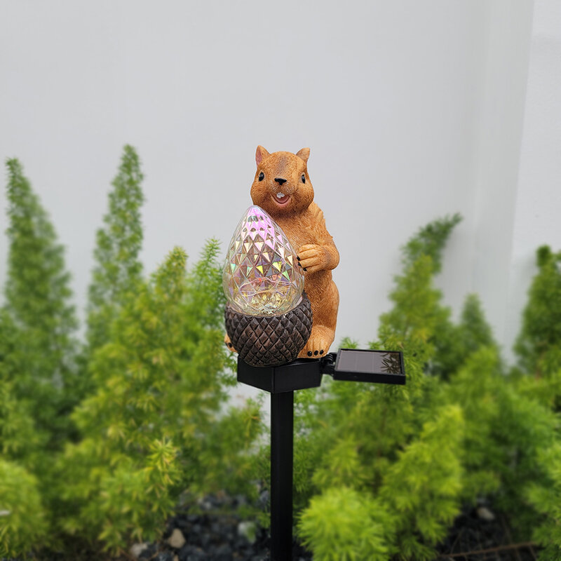 Lampy kryształowe słoneczna wiewiórka żywiczna lampa trawnikowa bajkowy ogród dekoracja LED wodoodporne lampki na dziedziniec na zewnątrz