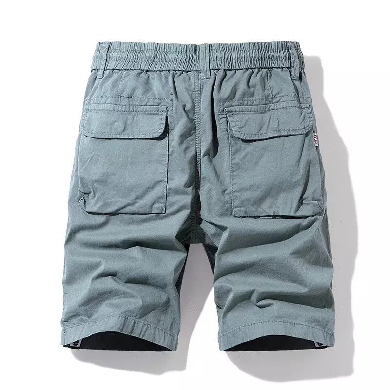 Short cargo en coton pour hommes, vêtements d'été, taille élastique, décontracté, couleur unie, jogging de plage, multi-poches, livraison directe