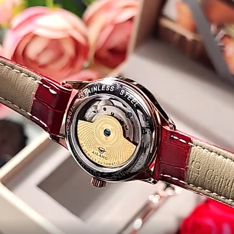 Tourbillon relógio automático para as mulheres de luxo relógios mecânicos senhoras rosa ouro relogios mecanicos automático sol lua relógio