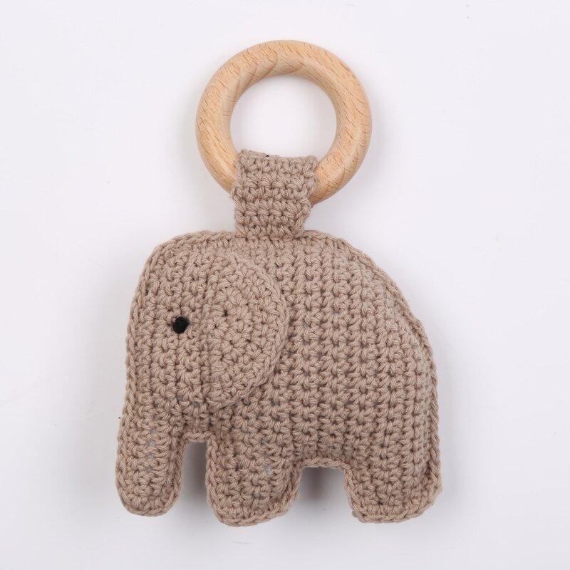 Natural Elephant Crochet Teether Toy Soother Molar for Play Toy Teething Relief