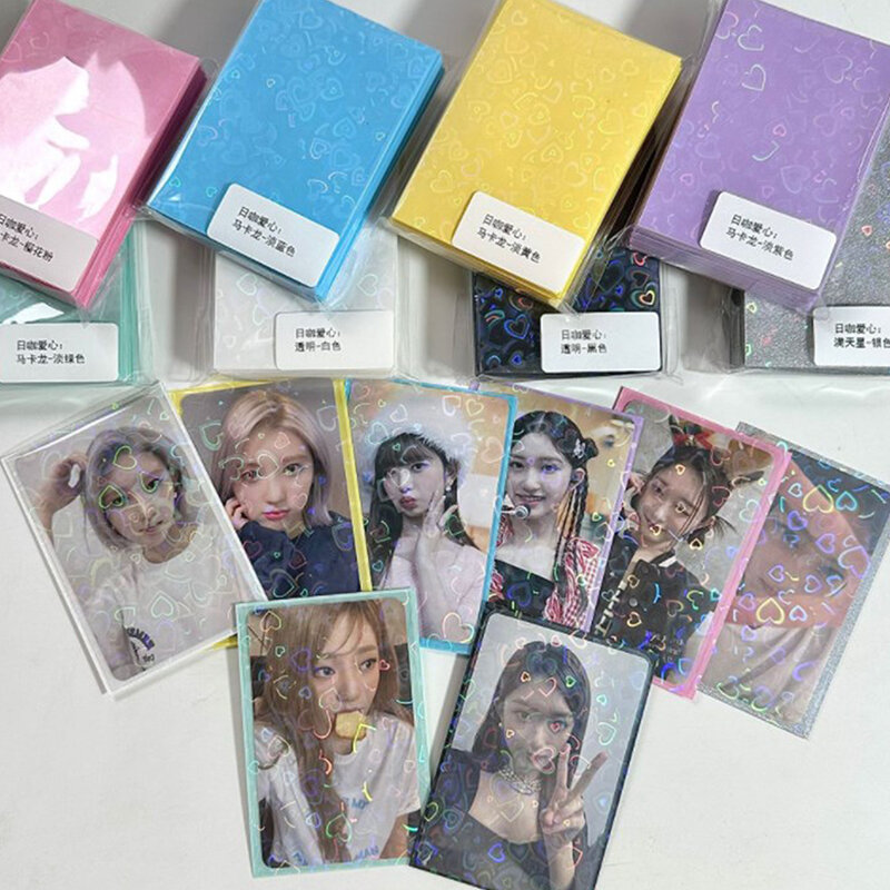 Kpop Coração Bling Card Sleeves, Suporte para Postais Holo, Top Load Films, Photocard Game Cards Protector, 20C, 61x91mm, 50Pcs